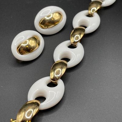 Napier white and gold tone clip ons and bracelet