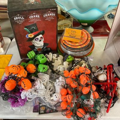 723 Lot of Halloween Lights and Skull Decor