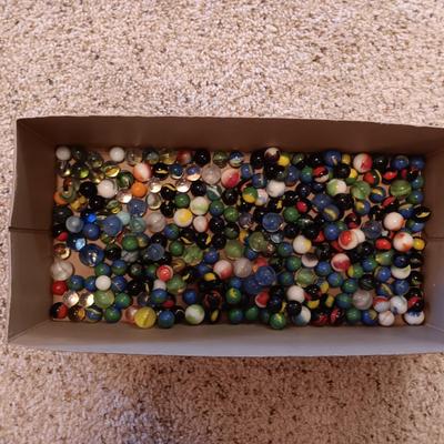 1 QUART JAR AND A SMALLER JAR OF MARBLES