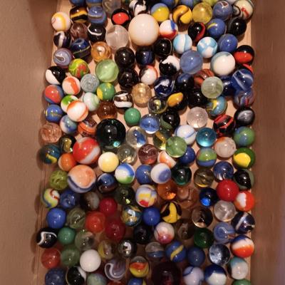 2 PINT JARS OF MARBLES