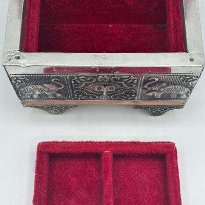 Indian-Style Embossed Metal Elephant Jewelry / Trinket Box