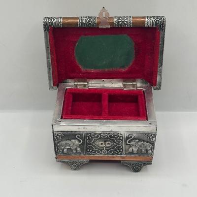 Indian-Style Embossed Metal Elephant Jewelry / Trinket Box