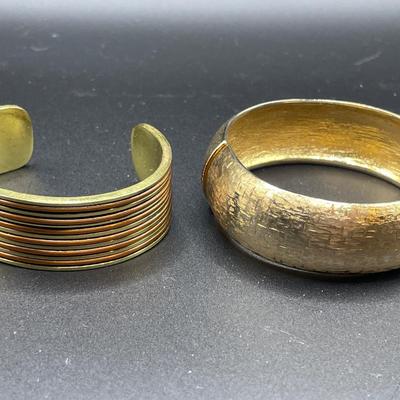 Gold tone cuff & Monet hinged bracelet