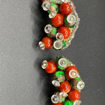 Hobe Green and orange bracelet & clip ons