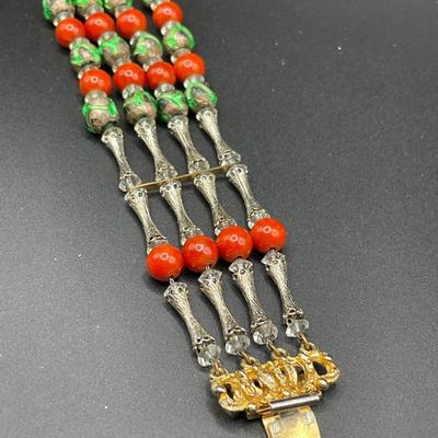 Hobe Green and orange bracelet & clip ons