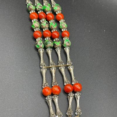 Hobe Green and orange bracelet & clip ons