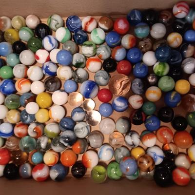 2 PINT JARS OF MARBLES