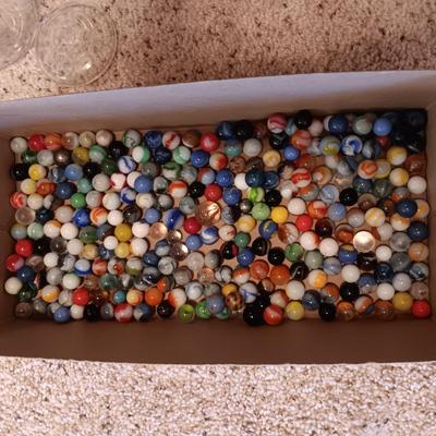2 PINT JARS OF MARBLES