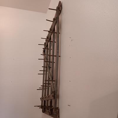 BARNWOOD IRON PEG BOARD WITH ANTIQUE IRON HOOKS