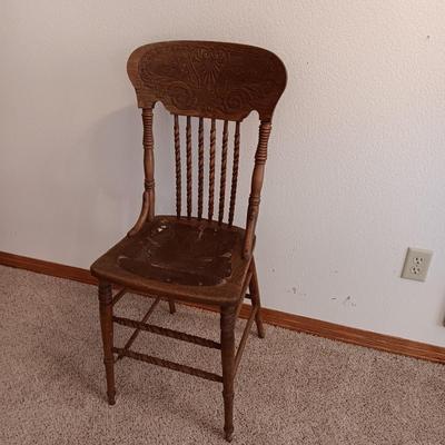 ANTIQUE EAST LAKE CARVED CHAIR WITH UPHOLSTERED BACK AND SEAT PLUS LEATHER SEAT ANTIQUE STOOL