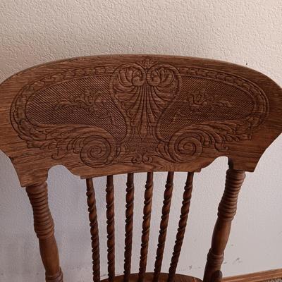 ANTIQUE EAST LAKE CARVED CHAIR WITH UPHOLSTERED BACK AND SEAT PLUS LEATHER SEAT ANTIQUE STOOL