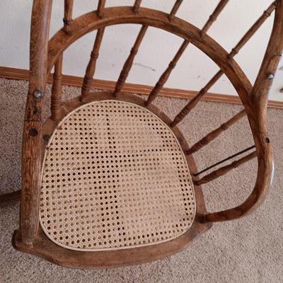 ANTIQUE SWIVEL ADJUSTABLE HEIGHT DESK CHAIR AND SIDE CHAIR BOTH WITH CANE SEATS