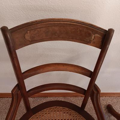 ANTIQUE SWIVEL ADJUSTABLE HEIGHT DESK CHAIR AND SIDE CHAIR BOTH WITH CANE SEATS