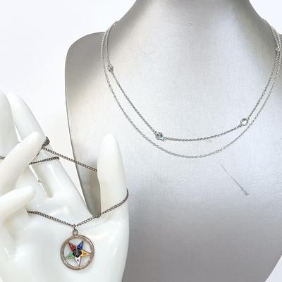 LOT 26: Sterling 925 Eastern Star Society Pendant and Chain with Sterling and Crystal Gemstone Necklace & Thin Sterling Chain