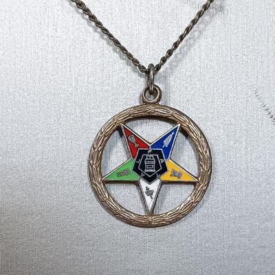 LOT 26: Sterling 925 Eastern Star Society Pendant and Chain with Sterling and Crystal Gemstone Necklace & Thin Sterling Chain