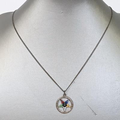 LOT 26: Sterling 925 Eastern Star Society Pendant and Chain with Sterling and Crystal Gemstone Necklace & Thin Sterling Chain