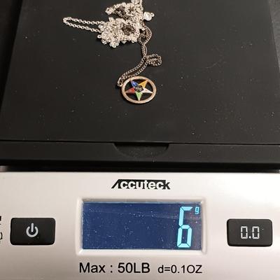 LOT 26: Sterling 925 Eastern Star Society Pendant and Chain with Sterling and Crystal Gemstone Necklace & Thin Sterling Chain