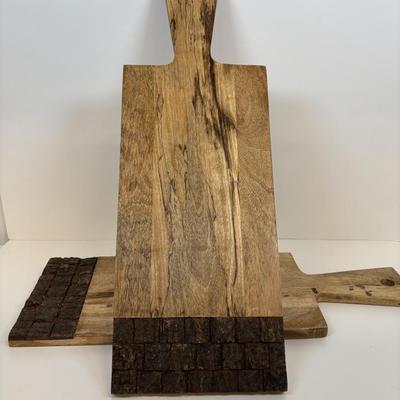 LOT 28: Wooden Charcuterie Boards, Vintage Wear-Ever Citrus Juicer, Crocheted Potholders, A. Loercher Earthenware/ Pottery Pie Plate...