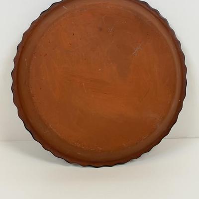 LOT 28: Wooden Charcuterie Boards, Vintage Wear-Ever Citrus Juicer, Crocheted Potholders, A. Loercher Earthenware/ Pottery Pie Plate...