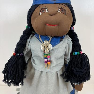 LOT 35: Hand-Crafted Native American Doll Doorstop, Native American Wedding Pitcher, Brown Glazed Stoneware Crock