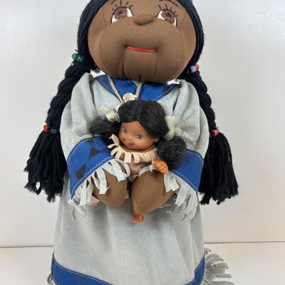 LOT 35: Hand-Crafted Native American Doll Doorstop, Native American Wedding Pitcher, Brown Glazed Stoneware Crock