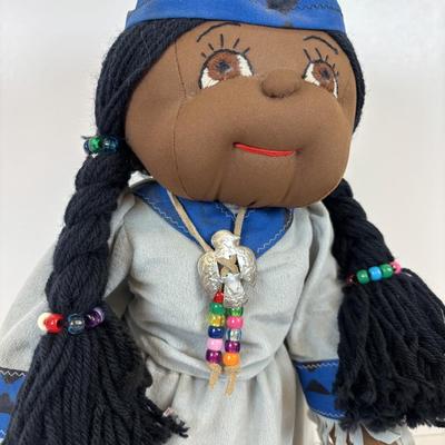 LOT 35: Hand-Crafted Native American Doll Doorstop, Native American Wedding Pitcher, Brown Glazed Stoneware Crock