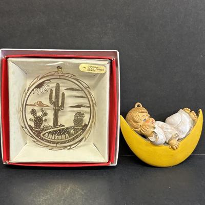 LOT 36: Vintage What-Not Collection: Miniature Parke's Coffee Tray, Ivanhoe Geometric Libbey Glasses, MCM Faux Wooden Duck, Made in...