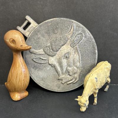 LOT 36: Vintage What-Not Collection: Miniature Parke's Coffee Tray, Ivanhoe Geometric Libbey Glasses, MCM Faux Wooden Duck, Made in...