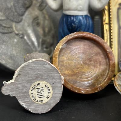 LOT 36: Vintage What-Not Collection: Miniature Parke's Coffee Tray, Ivanhoe Geometric Libbey Glasses, MCM Faux Wooden Duck, Made in...