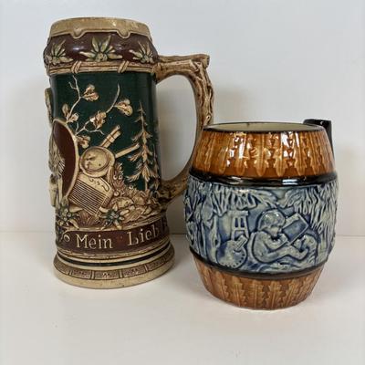 LOT 38: Matthias Girmscheid Beer Stein, Vintage Chesterfield Cigarette Pocket Tin Ashtray, Promotional Pocket Cocktail Recipes Wheel...