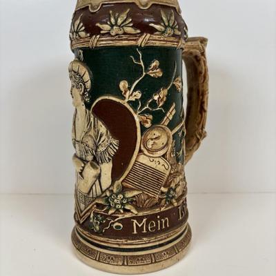 LOT 38: Matthias Girmscheid Beer Stein, Vintage Chesterfield Cigarette Pocket Tin Ashtray, Promotional Pocket Cocktail Recipes Wheel...