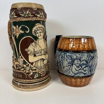 LOT 38: Matthias Girmscheid Beer Stein, Vintage Chesterfield Cigarette Pocket Tin Ashtray, Promotional Pocket Cocktail Recipes Wheel...