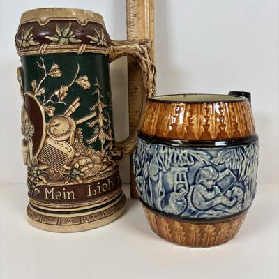 LOT 38: Matthias Girmscheid Beer Stein, Vintage Chesterfield Cigarette Pocket Tin Ashtray, Promotional Pocket Cocktail Recipes Wheel...