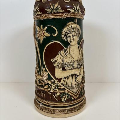 LOT 38: Matthias Girmscheid Beer Stein, Vintage Chesterfield Cigarette Pocket Tin Ashtray, Promotional Pocket Cocktail Recipes Wheel...