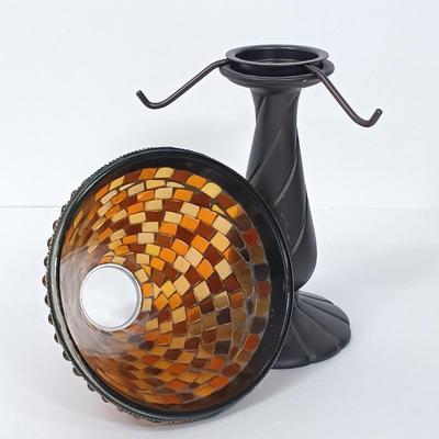 LOT 44: Dansk Mettalise Bouquet Vase in original box, Partylite Global Fusion Mosaic Candle Lamp Set, Ethan Allen Brass Sconce & More