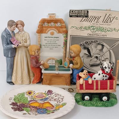 LOT 45: Vintage Ceramic Ping Pong Players, Lenox Irish Prayer Spoon Rest, Hamilton Collection 'Spot Takes a Ride', Vernon Kilns...