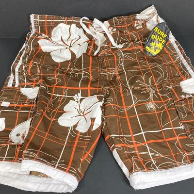 LOT 53: Skater / Surf Collection - Vintage California Free Spirit Skateboard, Surf Dude Shorts (L) with Tags and Surf's Up DVD