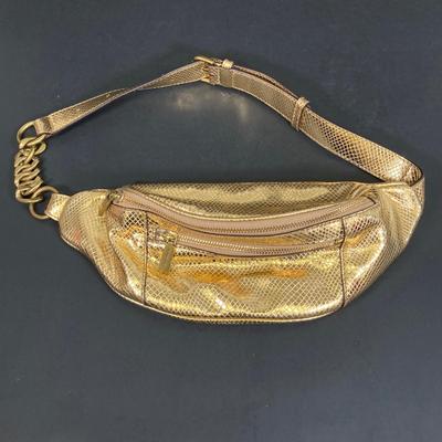 LOT 54: Gold Colored Michael Kors Metallic Snake Embossed Belt Bag