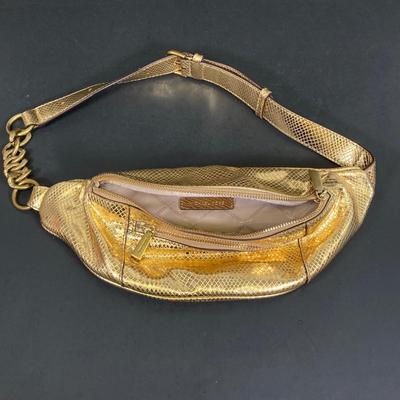 LOT 54: Gold Colored Michael Kors Metallic Snake Embossed Belt Bag