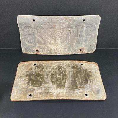 LOT 55: Vintage Collection - NJ License Plates, Limoges Dish, Jameson Flask, Golf Cart Desk Clock, Harley Owners Token and More