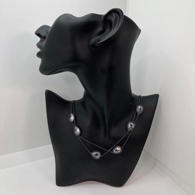 LOT 63: 925 Sterling and Pear Shaped Crystal Necklace - 20gtw, 36"