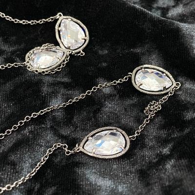 LOT 63: 925 Sterling and Pear Shaped Crystal Necklace - 20gtw, 36"