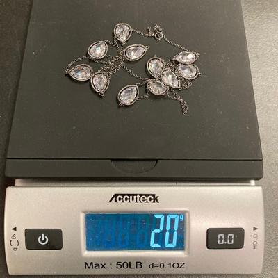 LOT 63: 925 Sterling and Pear Shaped Crystal Necklace - 20gtw, 36"