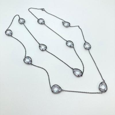 LOT 63: 925 Sterling and Pear Shaped Crystal Necklace - 20gtw, 36"