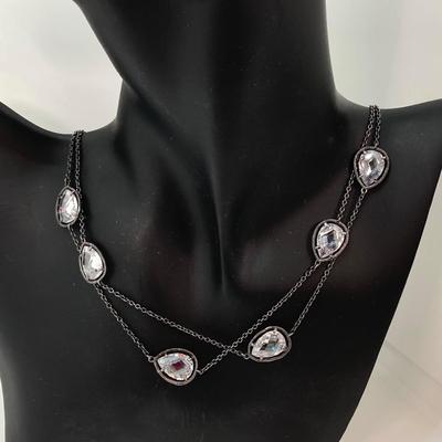 LOT 63: 925 Sterling and Pear Shaped Crystal Necklace - 20gtw, 36"