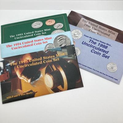 LOT 73: Five United States Mint Uncirculated Coin Sets in Original Envelopes - 1993, 1994, 1995, 1996 and 1998