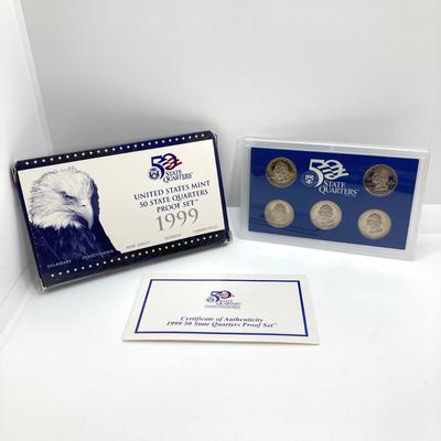LOT 74: Two 1999 United States Mint Proof Sets and One 1999 United States Mint 50 State Quarters Proof Set