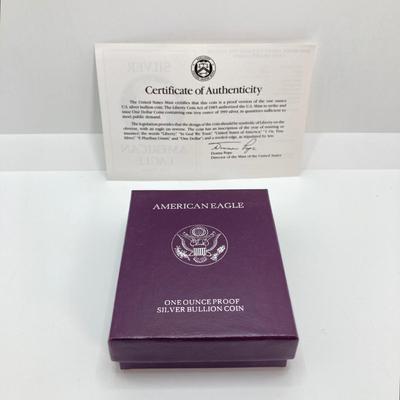LOT 77: 1990 Walking Liberty Silver American Eagle Proof One Dollar $1 Coin in Presentation Box - 1 Oz Fine Silver