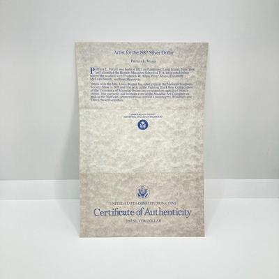 LOT 78: United States Mint - US Constitution Coin 1987 200th Anniversary - Silver Dollar / $1 Dollar Coin with Certificate of...