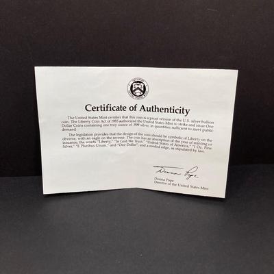 LOT 79: 1988 Walking Liberty American Eagle One Ounce Proof Silver Bullion Dollar $1 Coin in Presentation Box - 1 Oz Fine Silver